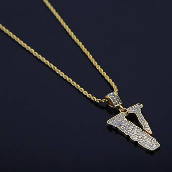 Colares Vlone Iced out 18K Gold Plated Pendant Necklace Mais Douradas | PT_R1119