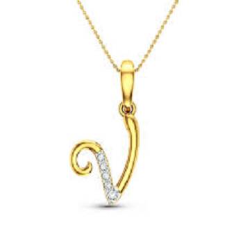 Colares Vlone V Alphabet Diamond Pendant Necklace Mais Douradas | PT_QA9004